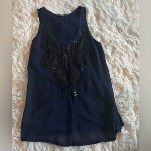 Express Womens Navy Layered Tank With Beading  Extra Small